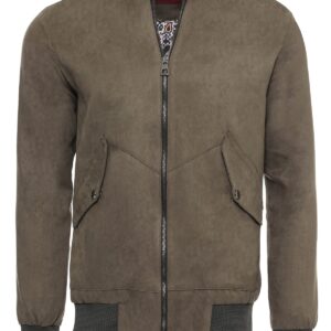 Flap Pockets Suede Khaki Men Bomber Coat - Wessi