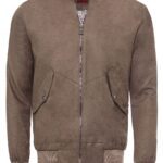 Flap Pockets Suede Light Brown Men Bomber Coat - Wessi