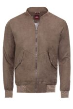 Flap Pockets Suede Light Brown Men Bomber Coat