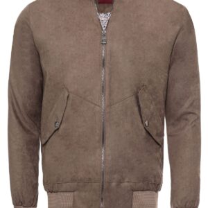 Flap Pockets Suede Light Brown Men Bomber Coat - Wessi