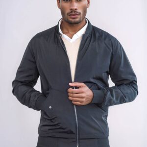 Flap Pockets Zippered Black Men Bomber Coat - Wessi