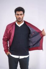 Flap-Pockets-Zippered-Burgundy-Men-Bomber-Coat-Wessi-4