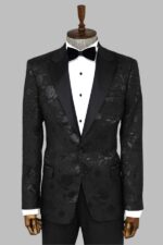 Floral Patterned Black Men Tuxedo Blazer