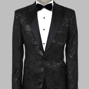Floral Patterned Black Men Tuxedo Blazer - Wessi