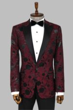 Floral Patterned Burgundy Men Dinner Jacket