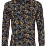 Floral Patterned Long Sleeves Slim Fit Black Men Shirt - Wessi