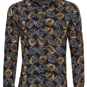 Floral Patterned Long Sleeves Slim Fit Black Men Shirt - Wessi