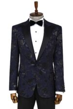 Floral Patterned Navy Blue Men Dinner Jacket