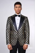 Floral-Patterned-Peak-Lapel-Black-with-Gold-Embellished-Dinner-Jacket-Wessi-1