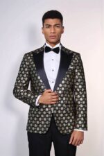 Floral-Patterned-Peak-Lapel-Black-with-Gold-Embellished-Dinner-Jacket-Wessi-3
