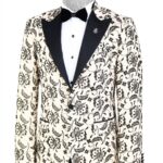 Floral Patterned Peak Lapel Cream Men Wedding Blazer - Wessi