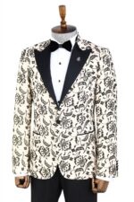 Floral Patterned Peak Lapel Cream Men Wedding Blazer