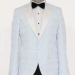 Floral Patterned Peak Lapel Light Blue Men Prom Blazer - Wessi