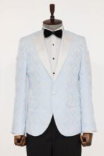 Floral Patterned Peak Lapel Light Blue Men Prom Blazer