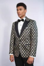 Floral-Patterned-Peak-Lapel-Navy-Blue-with-Gold-Embellished-Dinner-Jacket-Wessi-2