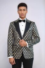 Floral-Patterned-Peak-Lapel-Navy-Blue-with-Gold-Embellished-Dinner-Jacket-Wessi-3