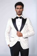 Floral Patterned Peak Lapel White Men Wedding Tuxedo Blazer
