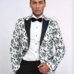 Floral Patterned Peak Lapel White Men  Wedding Tuxedo Blazer - Wessi