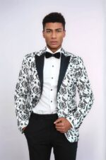 Floral Patterned Peak Lapel White Men  Wedding Tuxedo Blazer