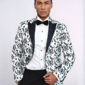 Floral Patterned Peak Lapel White Men  Wedding Tuxedo Blazer - Wessi