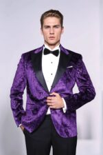 Floral Patterned Purple Velvet Men Tuxedo  Jacket
