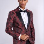 Floral Patterned Slim Fit Burgundy Men Evening  Dinner Blazer - Wessi
