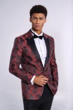 Floral Patterned Slim Fit Burgundy Men Evening  Dinner Blazer