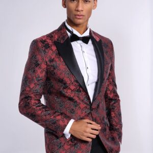 Floral Patterned Slim Fit Burgundy Men Evening  Dinner Blazer - Wessi