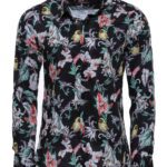 Floral Patterned Slim Fit Long Sleeves Black Men Shirt - Wessi