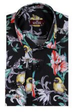 Floral-Patterned-Slim-Fit-Long-Sleeves-Black-Men-Shirt-Wessi-2