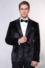Floral-Patterned-Velvet-Black-Men-Wedding-Tuxedo-Blazer-Wessi-3