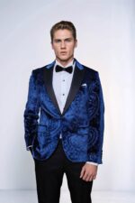 Floral Patterned Velvet Navy Blue Men Tuxedo Blazer