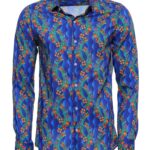 Floral Slim Fit Long Sleeve Indigo Men Shirt - Wessi