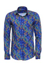 Floral Slim Fit Long Sleeve Indigo Men Shirt