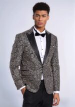 Flower Embroidered Pattern Black Men Party Blazer