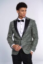 Flower Embroidered Pattern Green Men Party Tuxedo Jacket