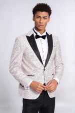 Flower Embroidered Pattern White Men Wedding Tuxedo Jacket