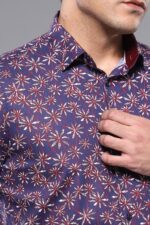 Flower-Patterned-Long-Sleeves-Navy-Blue-Men-Shirt-Wessi-1