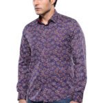 Flower Patterned Long Sleeves Navy Blue Men Shirt  - Wessi