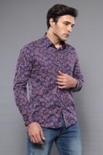 Flower-Patterned-Long-Sleeves-Navy-Blue-Men-Shirt-Wessi-3