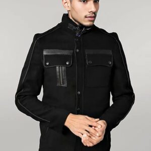 Fur Collar 4 Pockets Black Men Coat - Wessi