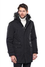 Fur Hooded Black Men Coat