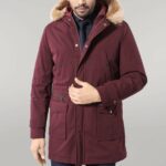 Fur Hooded Burgundy Men Coat - Wessi