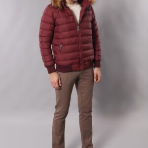 Fur Hooded Burgundy Men Down Coat - Wessi