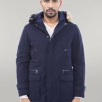 Fur Hooded Navy Blue Men Coat - Wessi