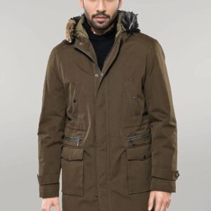 Fur Hooded Parka Khaki Men Coat - Wessi