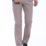 Garment Stitched Pockets Cotton Beige Men Trousers