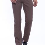 Garment Stitched Pockets Cotton Dark Beige Men Trousers