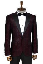 Gingham-Patterned-Glittery-Burgundy-Men-Prom-Party-Blazer-Wessi-2