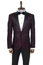 Gingham-Patterned-Glittery-Burgundy-Men-Prom-Party-Blazer-Wessi-3